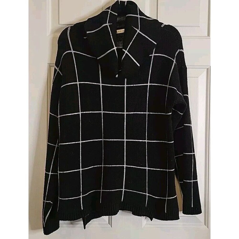 Kirundo Grid Pattern Black Turtleneck Drop Should… - image 1
